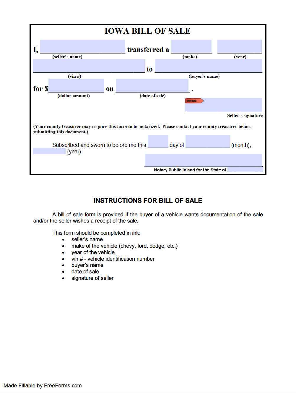 Free Iowa Motor Vehicle (Dmv) Bill Of Sale Form | Pdf within FREE Printable Bill of Sale For Car Iowa