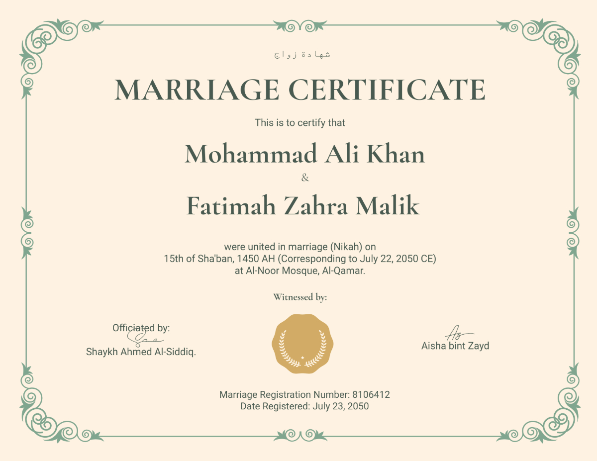 Free Islamic Marriage Certificate Template To Edit Online inside FREE Printable Blank Islamic Marriage Certificate