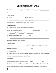 Free Jet Ski Bill Of Sale Form - Pdf | Word – Eforms pertaining to FREE Printable Bill of Sale For Jet Ski