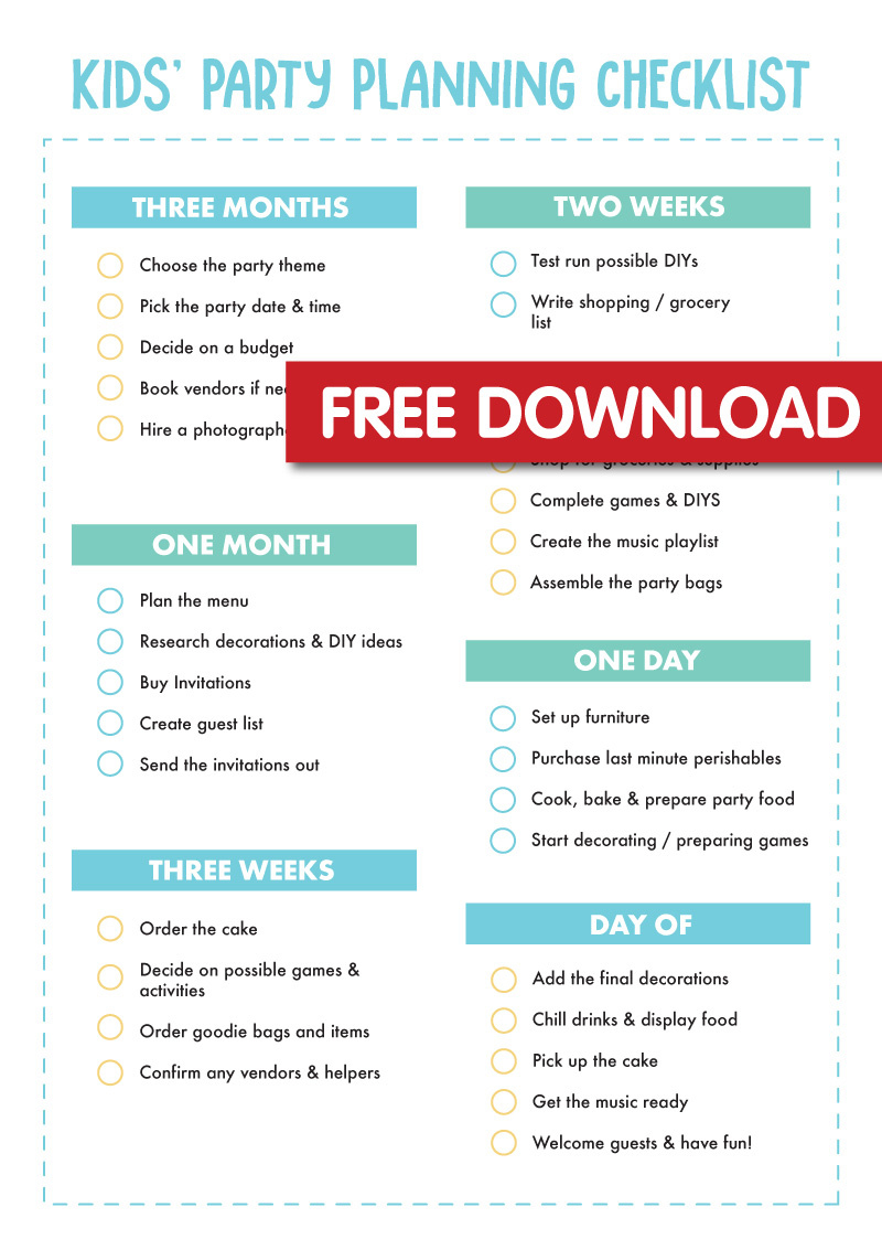 Free Kids Party Planning Checklist Printable - Bright Star Kids inside FREE Printable Birthday Party Checklist