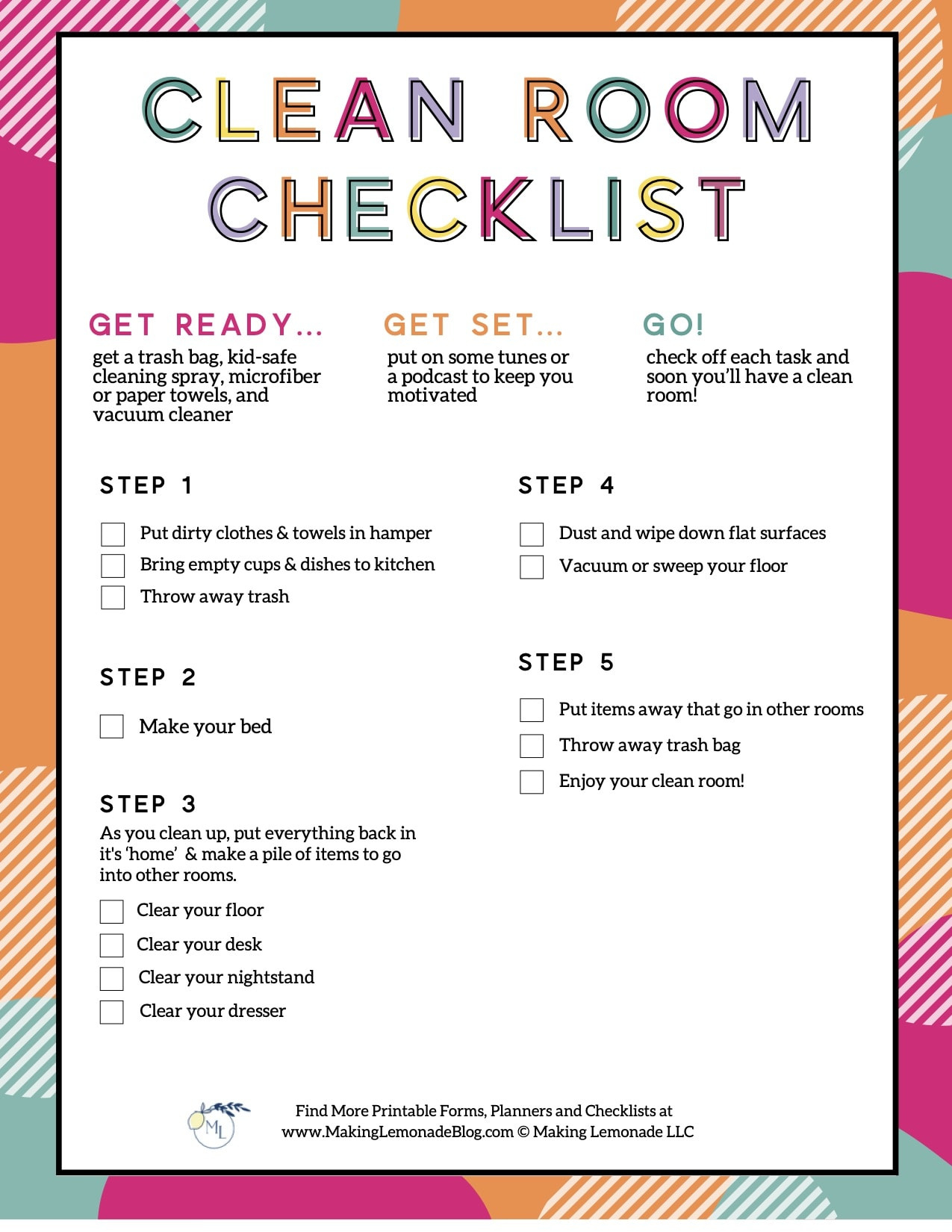 Free Kids Printable Cleaning Checklist For Bedrooms - Making Lemonade throughout FREE Printable Bedroom Cleaning Checklist