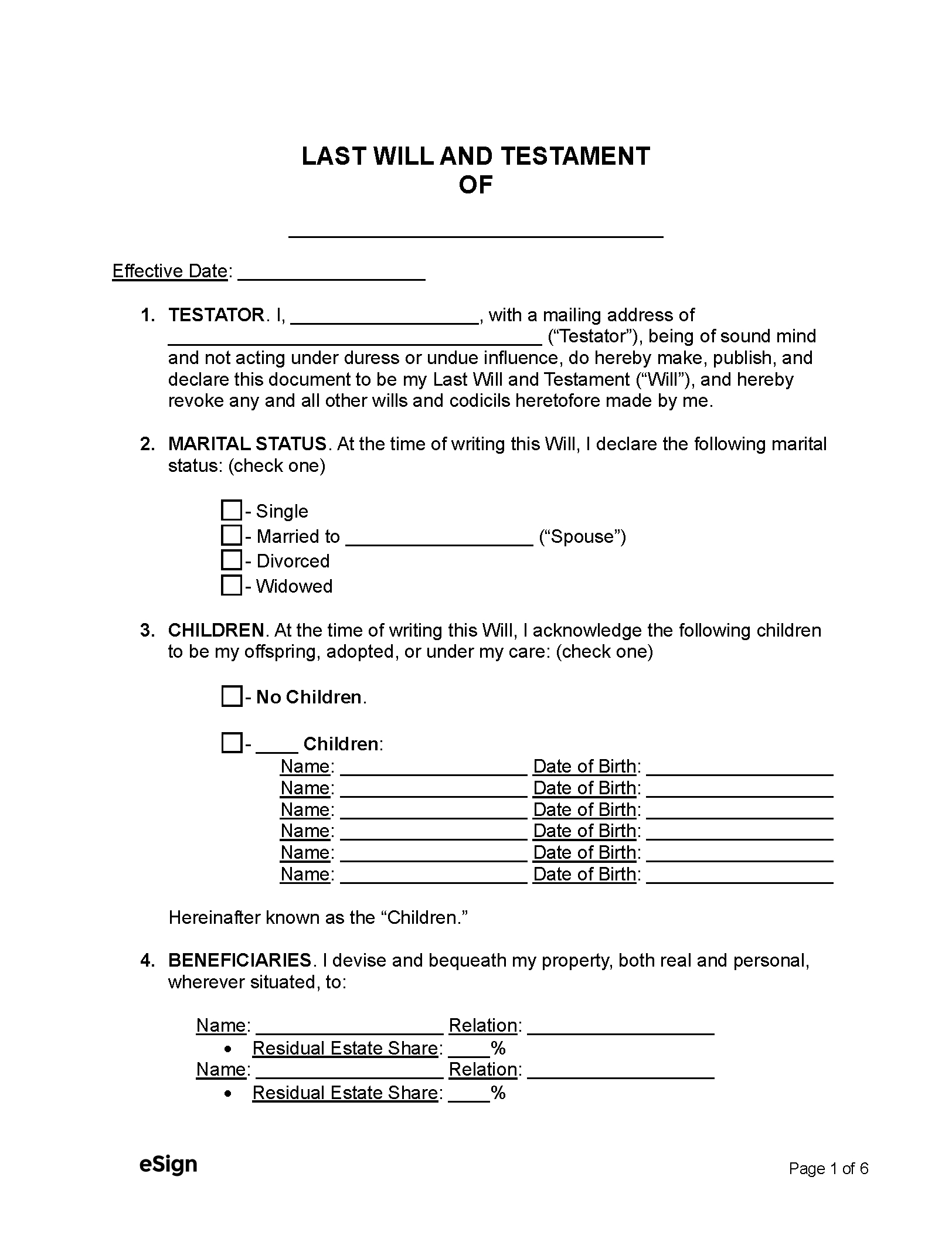 Free Last Will And Testament Template Templates (2) | Pdf | Word with regard to Free Printable Blank Last Will And Testament Forms