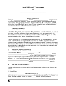 Free Last Will And Testament (Will) - Pdf | Word – Eforms for FREE Printable Blank Last Will and Testament Forms