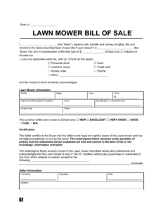 Free Lawn Mower Bill Of Sale | Pdf &amp; Word in Free Printable Bill Of Sale For Lawn Mower