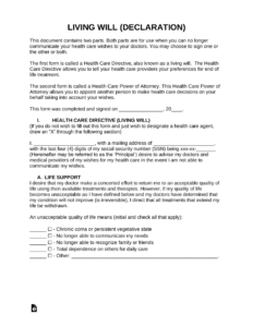 Free Living Will Form (Health Care Directive) - Pdf | Word – Eforms regarding FREE Printable Blank Living Will Forms