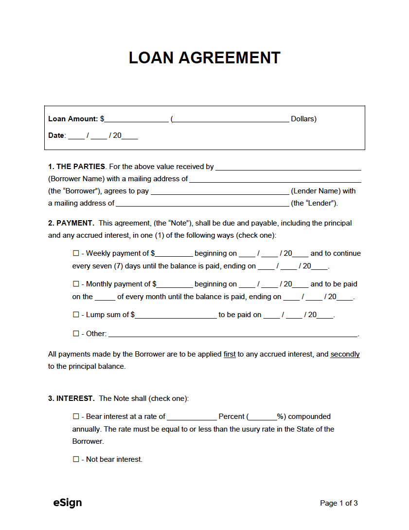 Free Loan Agreement Template | Pdf | Word with FREE Printable Blank Loan Agreement