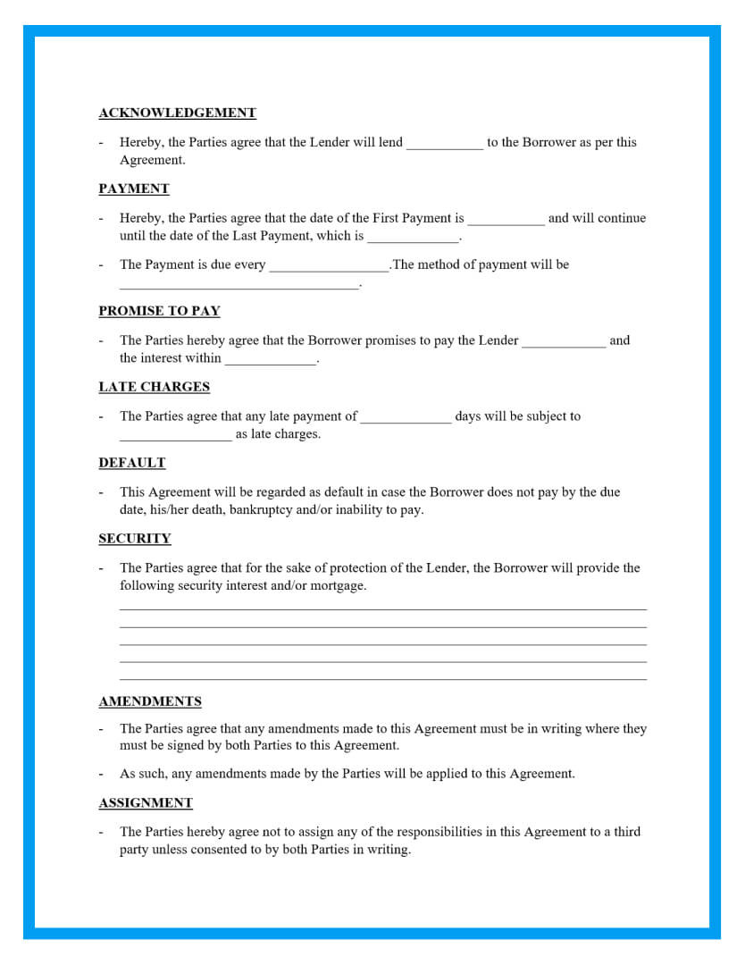 Free Loan Agreement Templates And Sample with FREE Printable Blank Loan Agreement