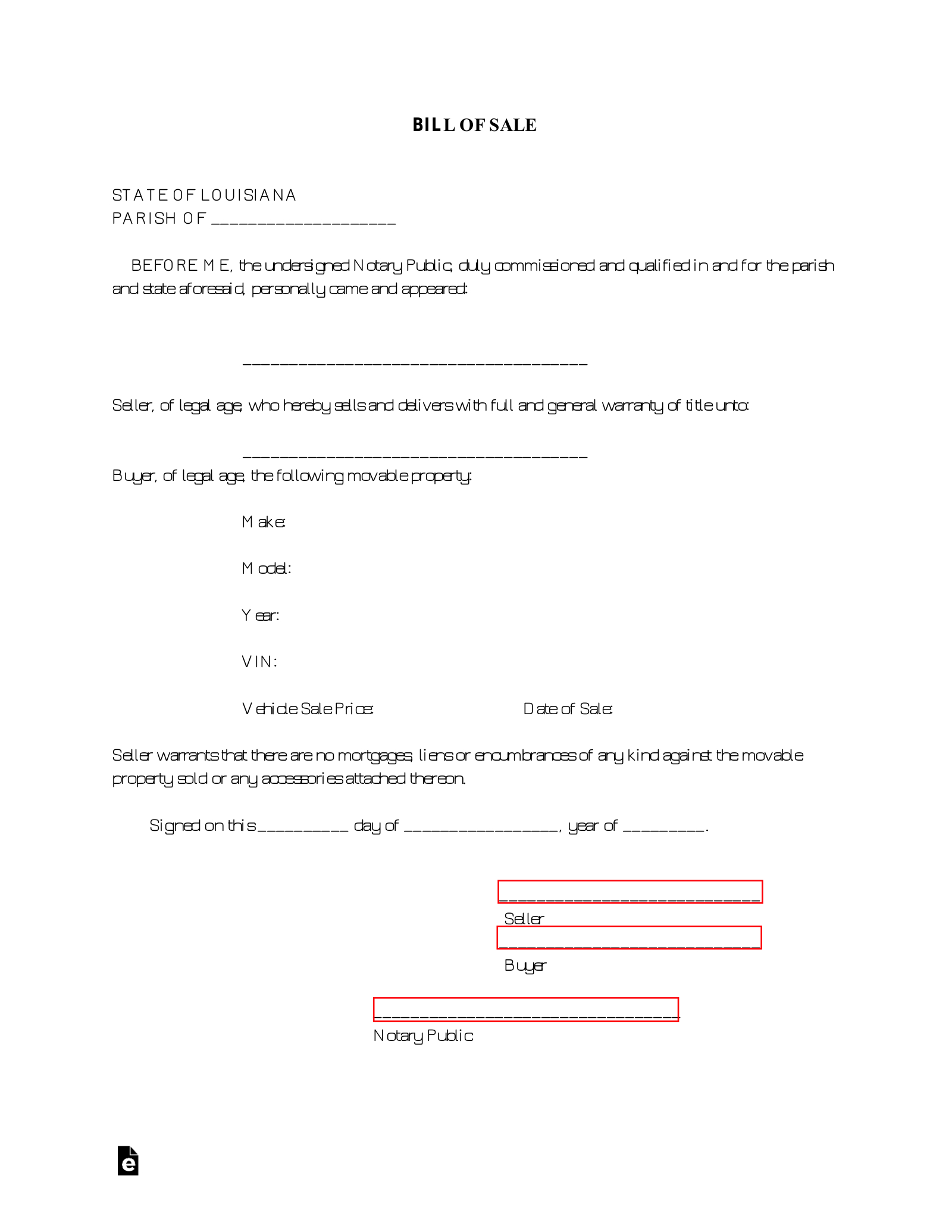 Free Louisiana Bill Of Sale Forms (4) - Pdf – Eforms inside FREE Printable Bill of Sale Louisiana