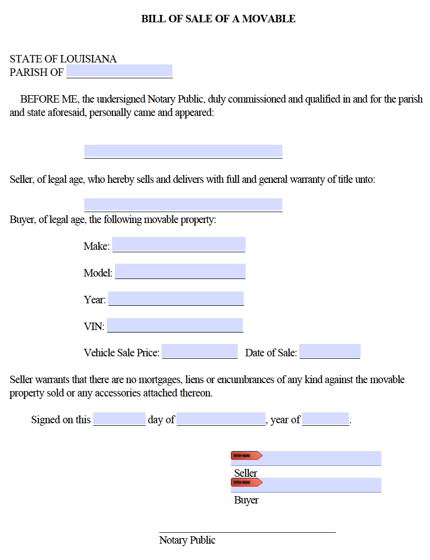 Free Louisiana Motor Vehicle (Dmv) Bill Of Sale Form | Pdf intended for FREE Printable Bill of Sale For Car Louisiana
