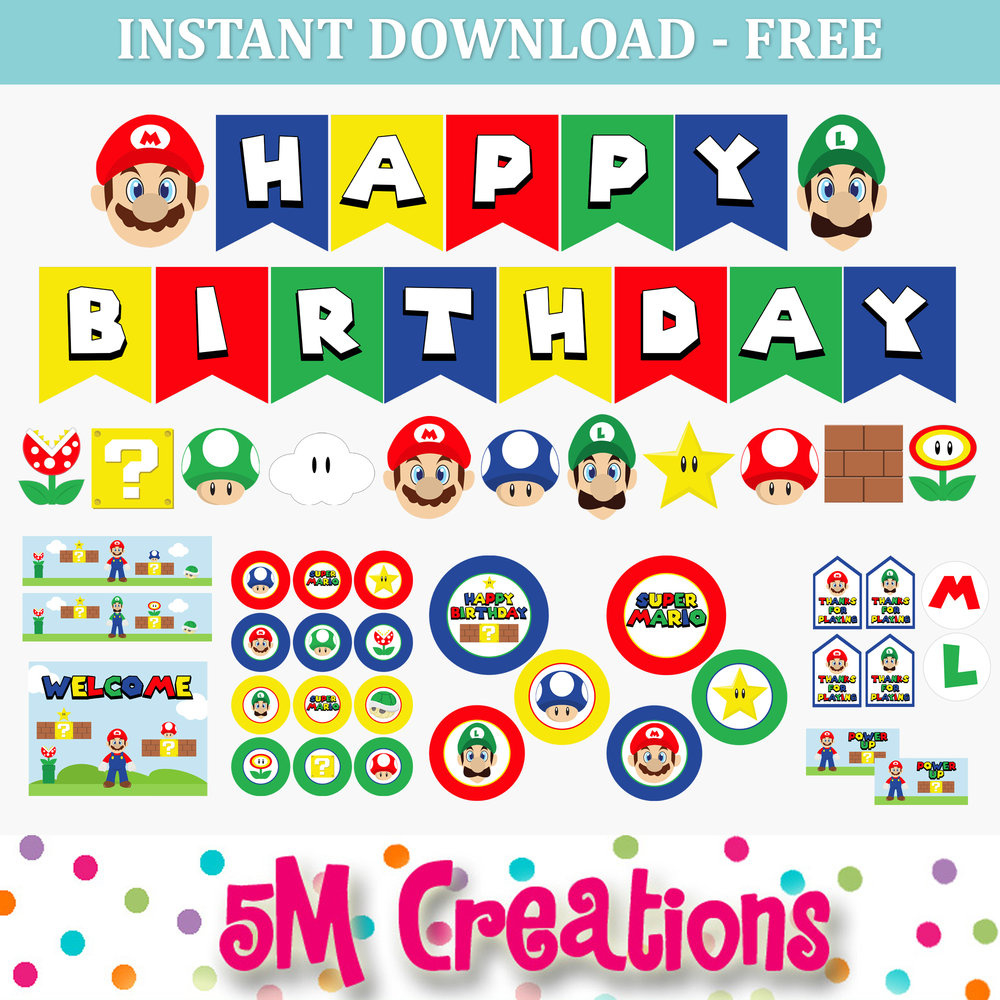 Free Mario Inspired Party Printable Decorations – Instant Download pertaining to Free Printable Birthday Party Decorations