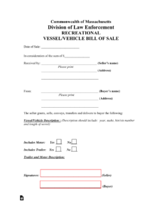 Free Massachusetts Bill Of Sale Forms (3) - Pdf – Eforms with FREE Printable Bill of Sale For Car Massachusetts