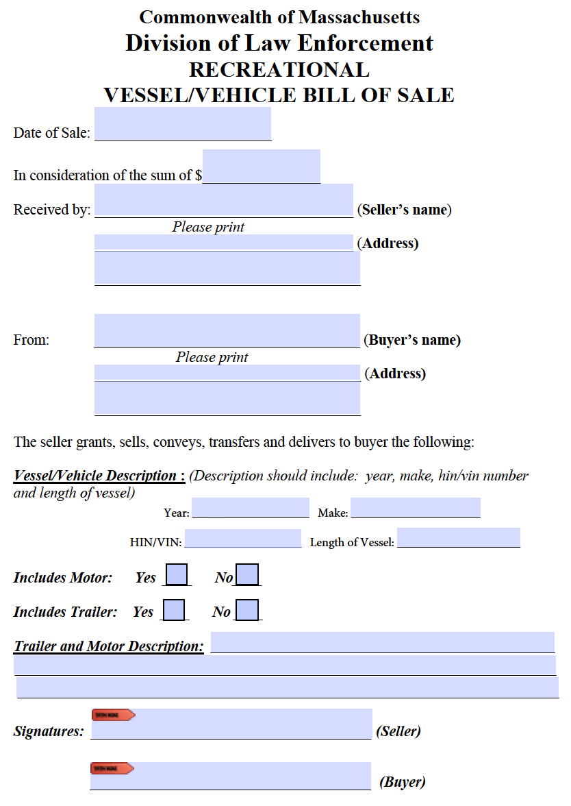 Free Massachusetts Bill Of Sale Forms | Pdf for FREE Printable Bill of Sale For Car Massachusetts