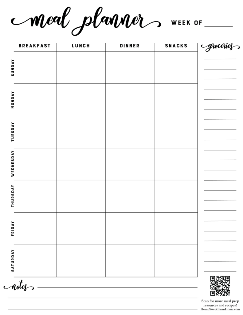 Free Meal Planner Template Printable - Home Sweet Farm Home intended for FREE Printable Blank Meal Planner