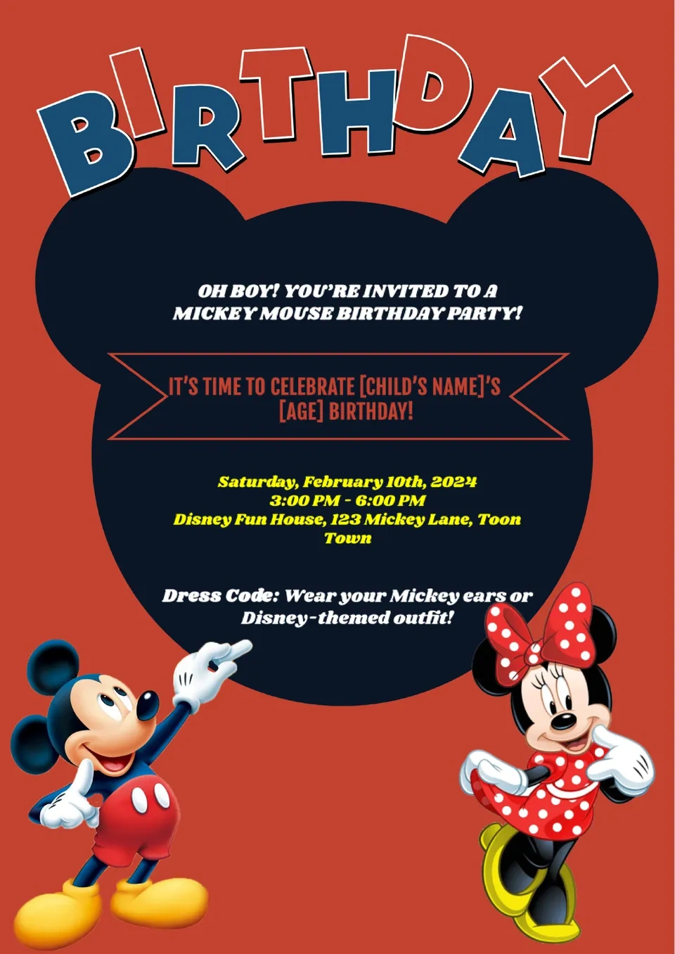 Free Mickey Birthday Invitation Template For Google Docs pertaining to FREE Printable Blank Mickey Mouse Invitations