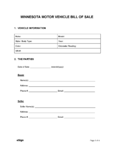 Free Minnesota Motor Vehicle Bill Of Sale Form | Pdf | Word pertaining to Free Printable Bill Of Sale For Car Minnesota