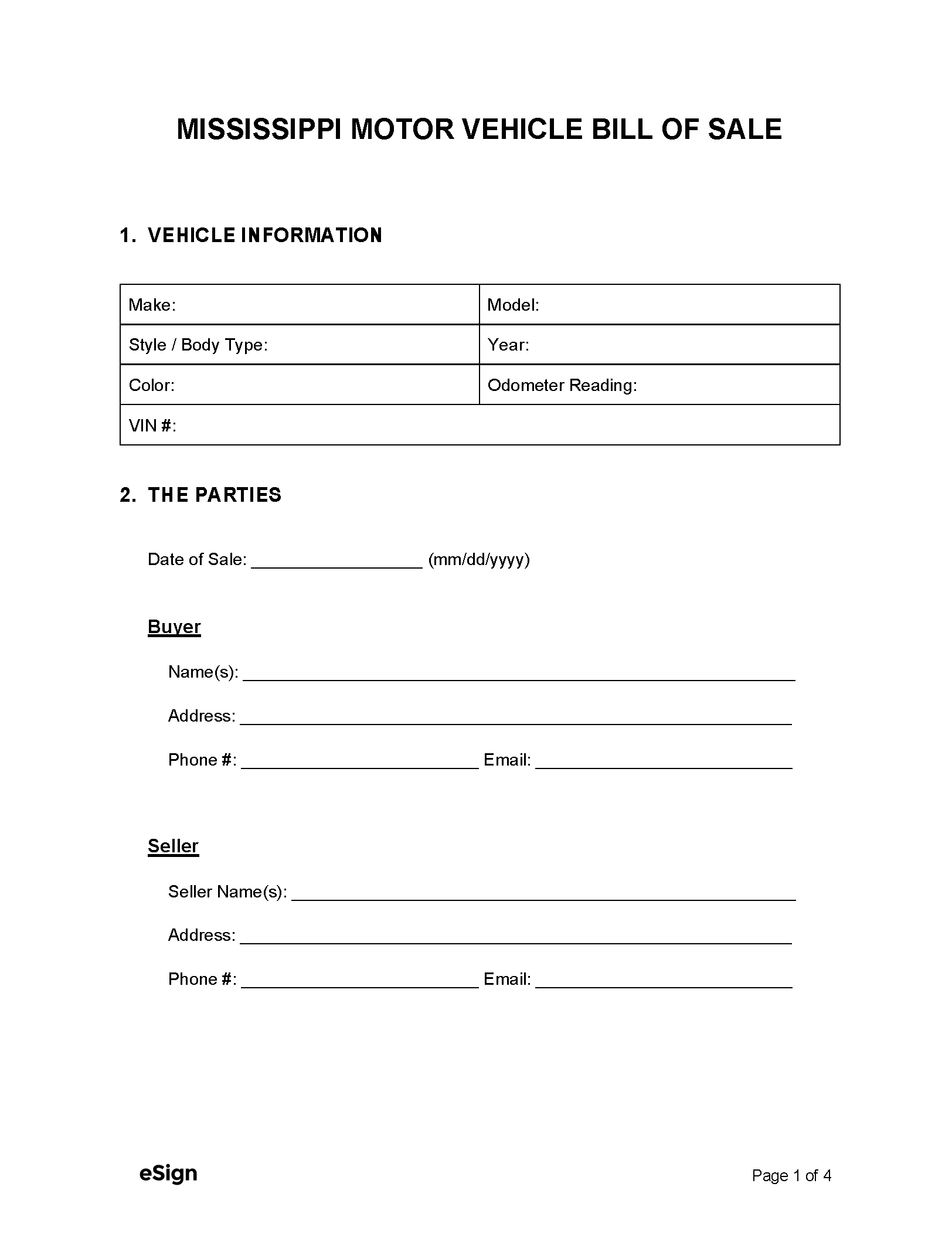 Free Mississippi Motor Vehicle Bill Of Sale Form | Pdf | Word intended for FREE Printable Bill of Sale Mississippi