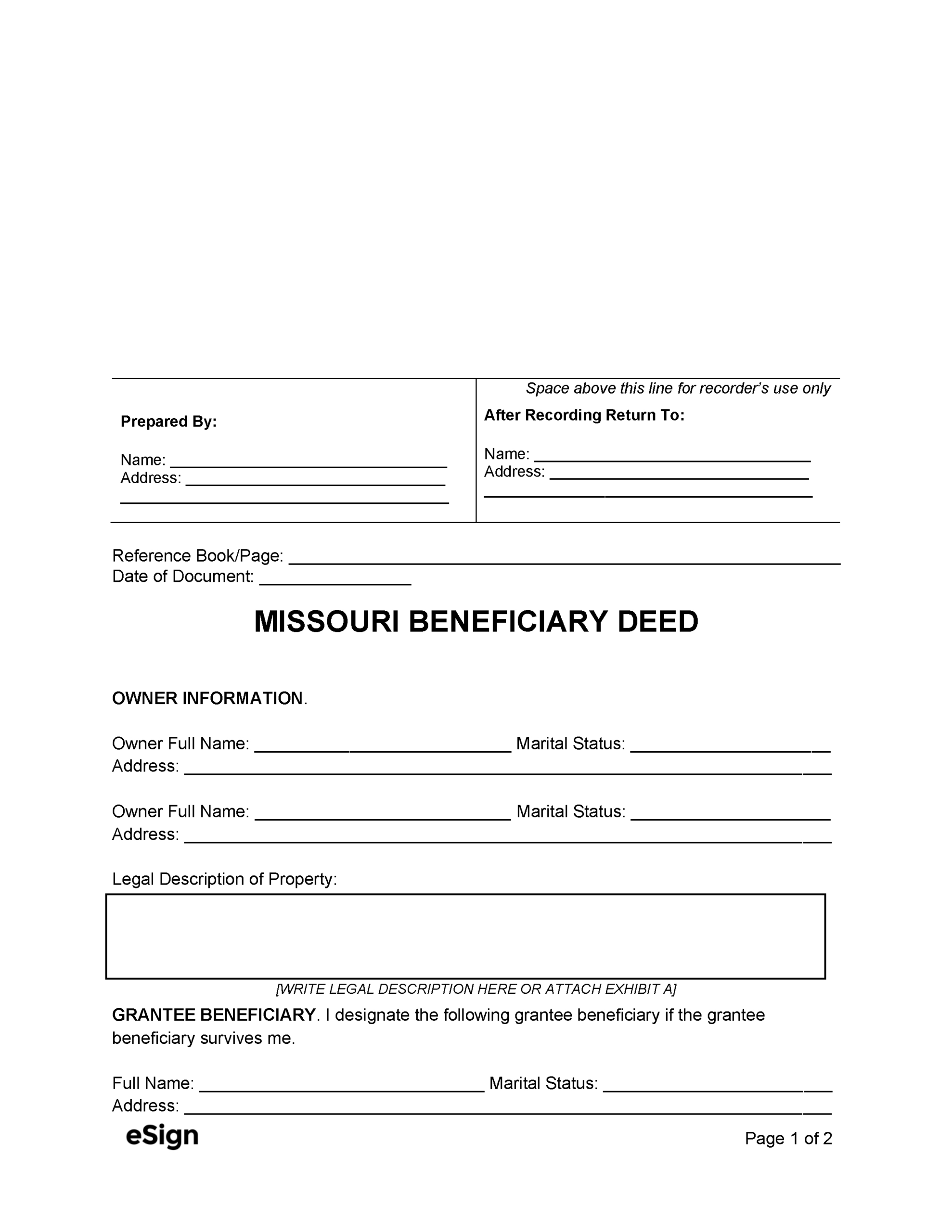 Free Missouri Beneficiary Deed Form | Pdf | Word pertaining to Free Printable Beneficiary Deed Missouri