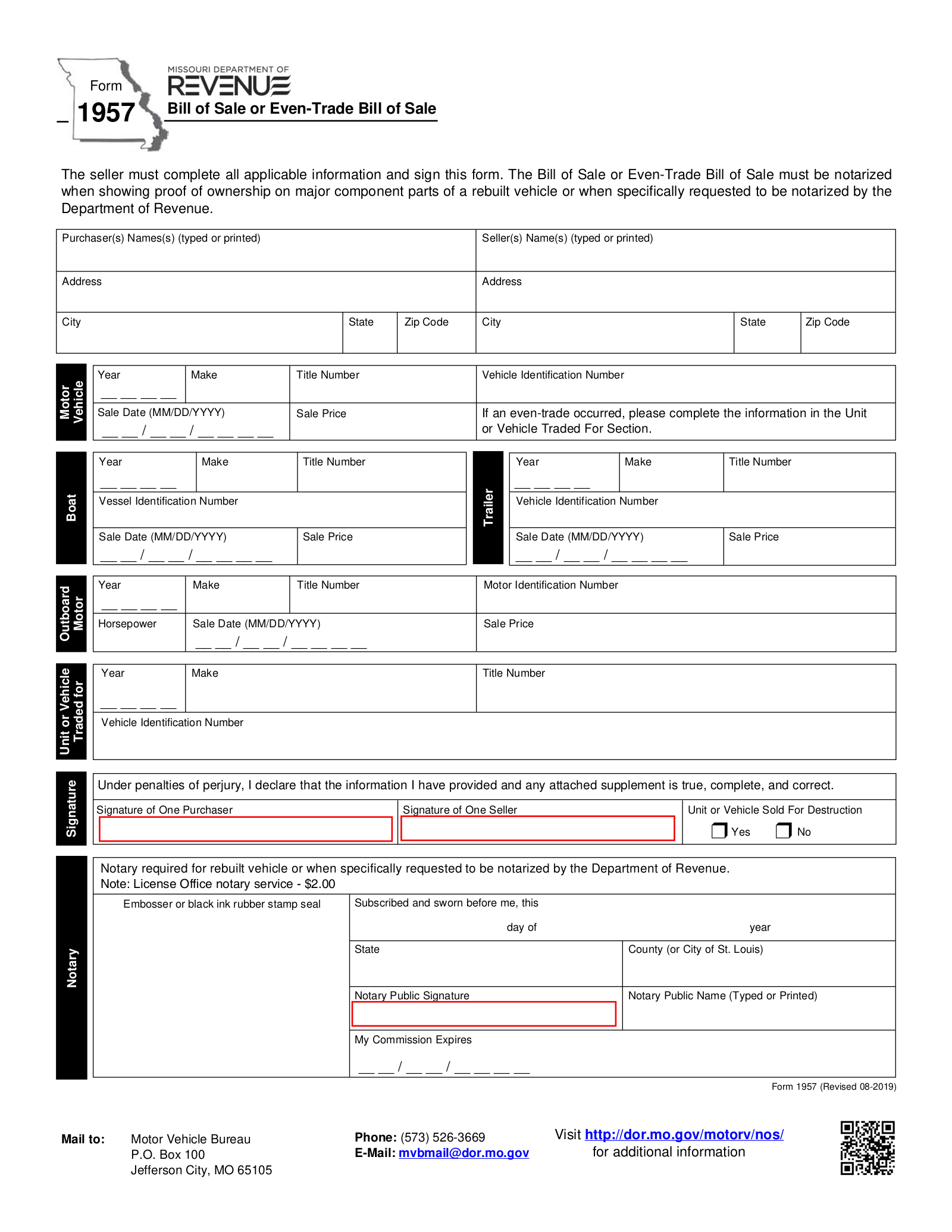 Free Missouri Bill Of Sale Forms (4) - Pdf – Eforms in FREE Printable Bill of Sale For Car Missouri