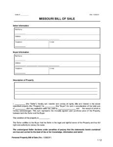 Free Missouri Bill Of Sale Forms | Printable Pdf &amp; Word in Free Printable Bill Of Sale For Car Missouri