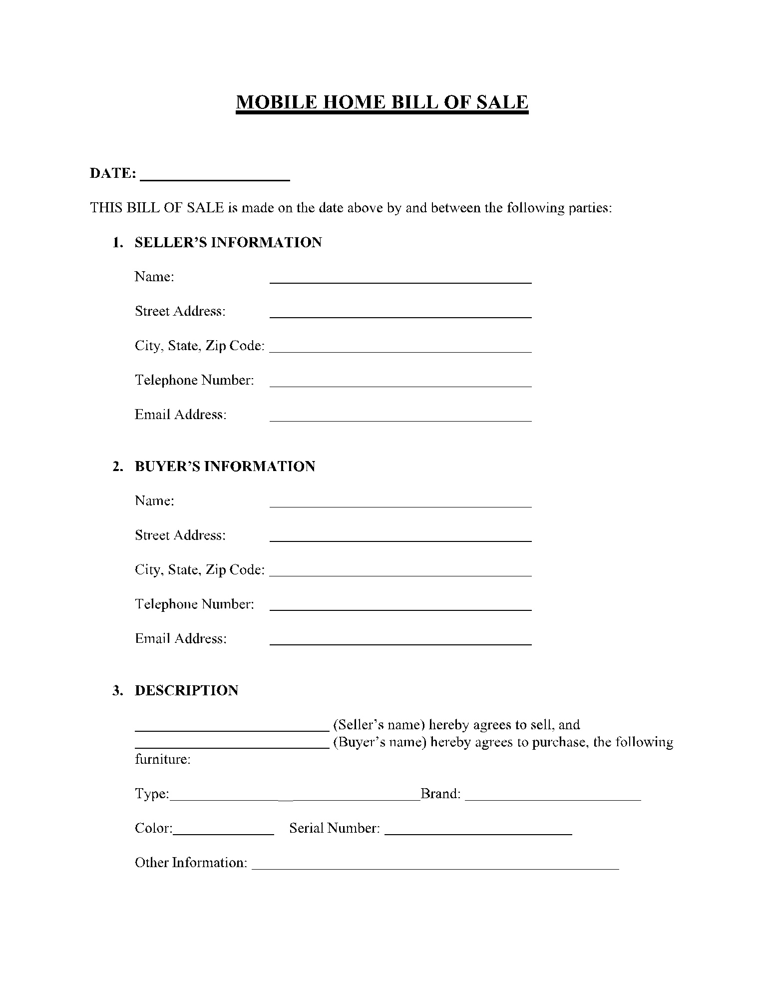 Free Mobile (Manufactured) Home Bill Of Sale Template | Cocosign throughout Free Printable Bill Of Sale Form For Mobile Home