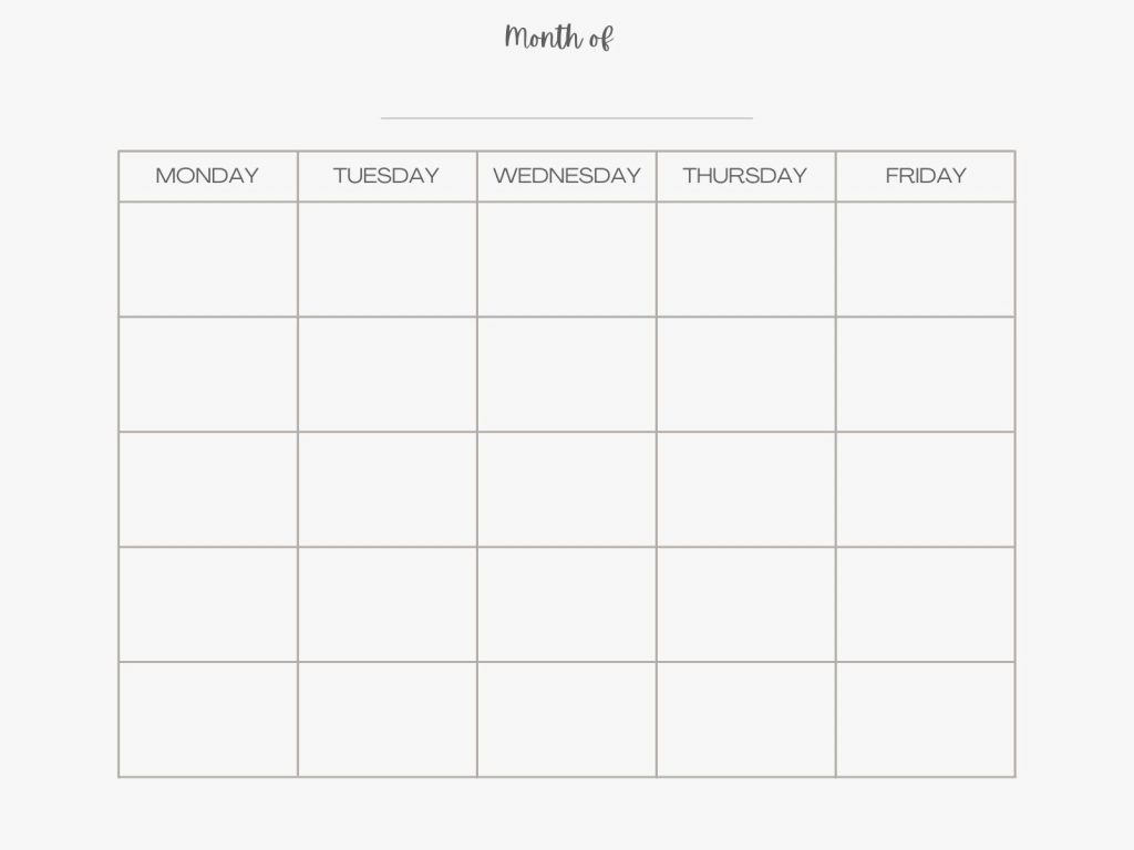 Free Monday Through Friday Printable Calendar - Weekly And Monthly with Free Printable Blank Calendar Monday Through Friday