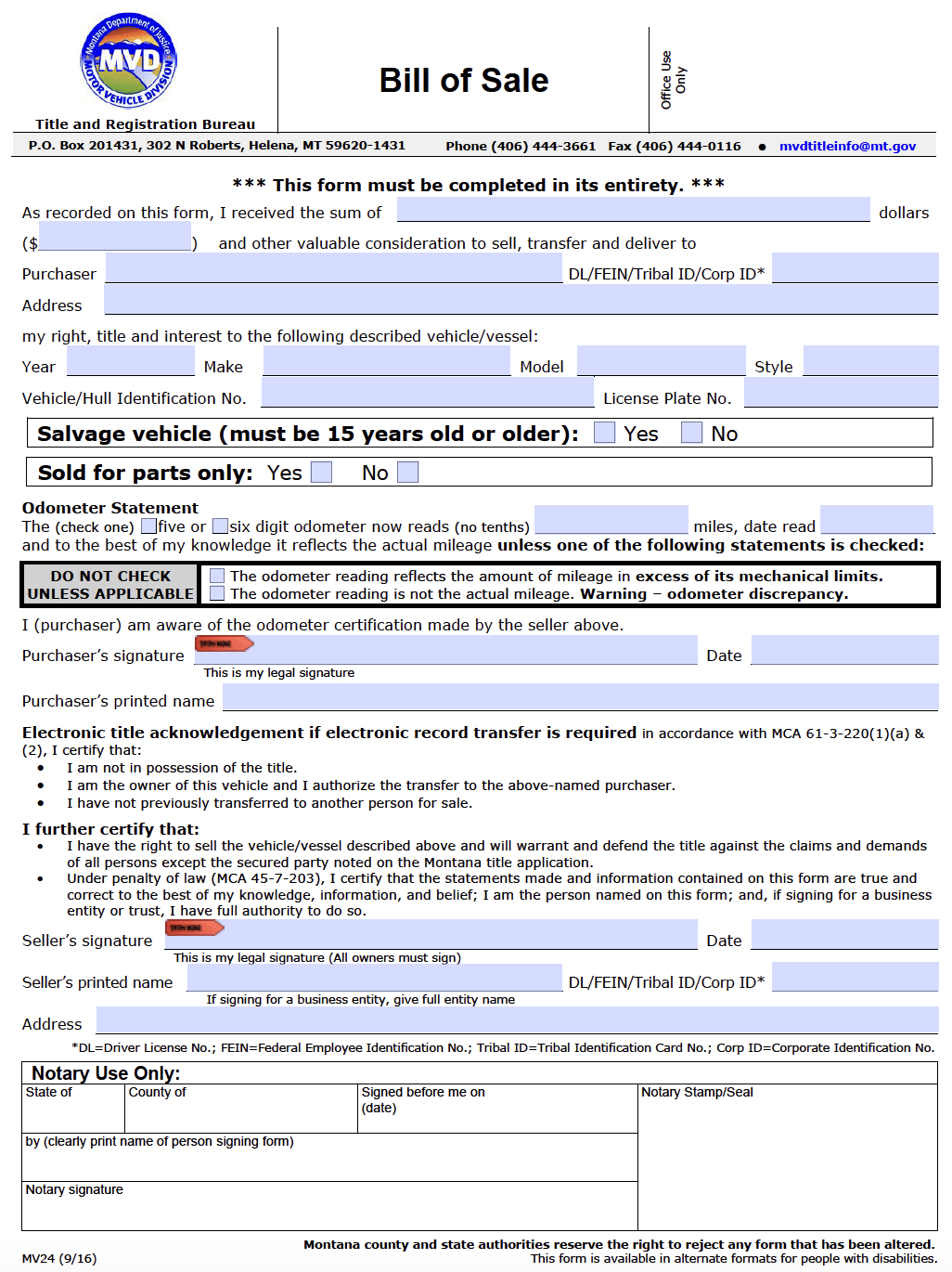 Free Montana Bill Of Sale Forms | Pdf for FREE Printable Bill of Sale Montana