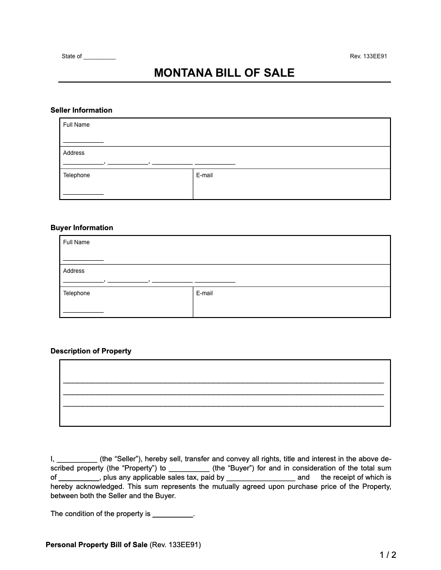 Free Montana Bill Of Sale Forms | Pdf &amp;amp; Word regarding FREE Printable Bill of Sale Montana