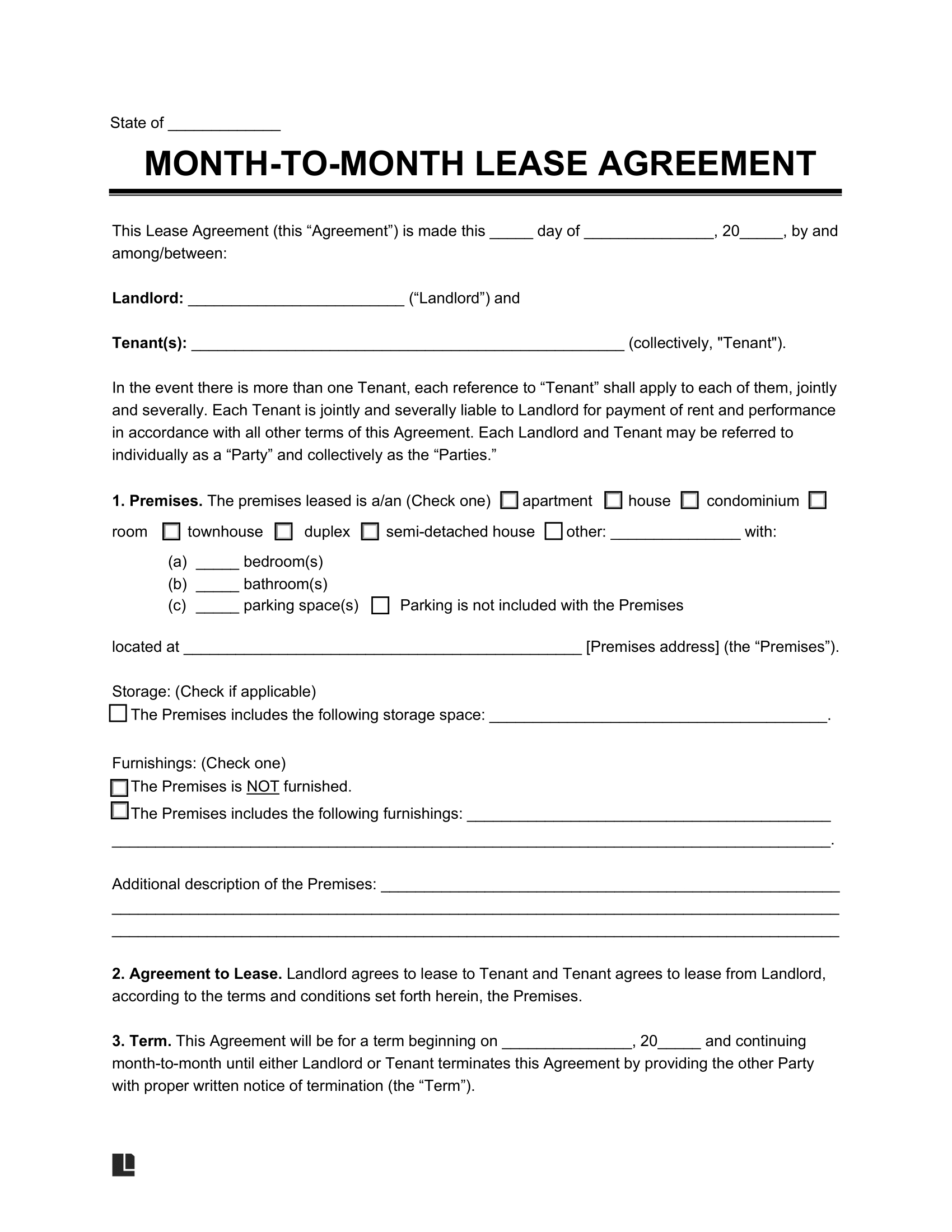 Free Month To Month Lease Agreement  Template | Pdf &amp;amp; Word inside FREE Printable Basic Rental Agreement Month to Month