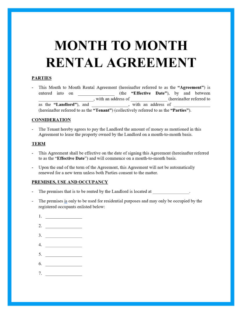 Free Month-To-Month Rental Agreements Sample with Free Printable Basic Rental Agreement Month To Month
