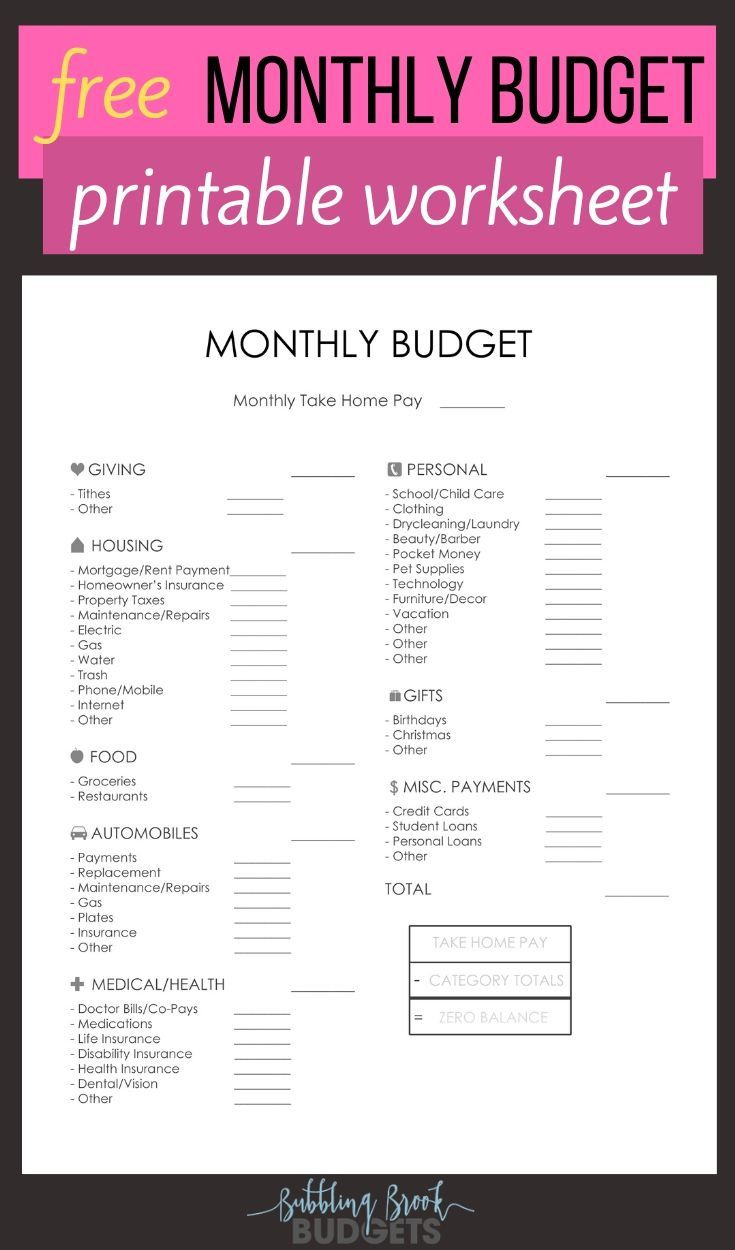 Free Monthly Budget Printable Worksheet with regard to FREE Printable Budget Worksheet Dave Ramsey