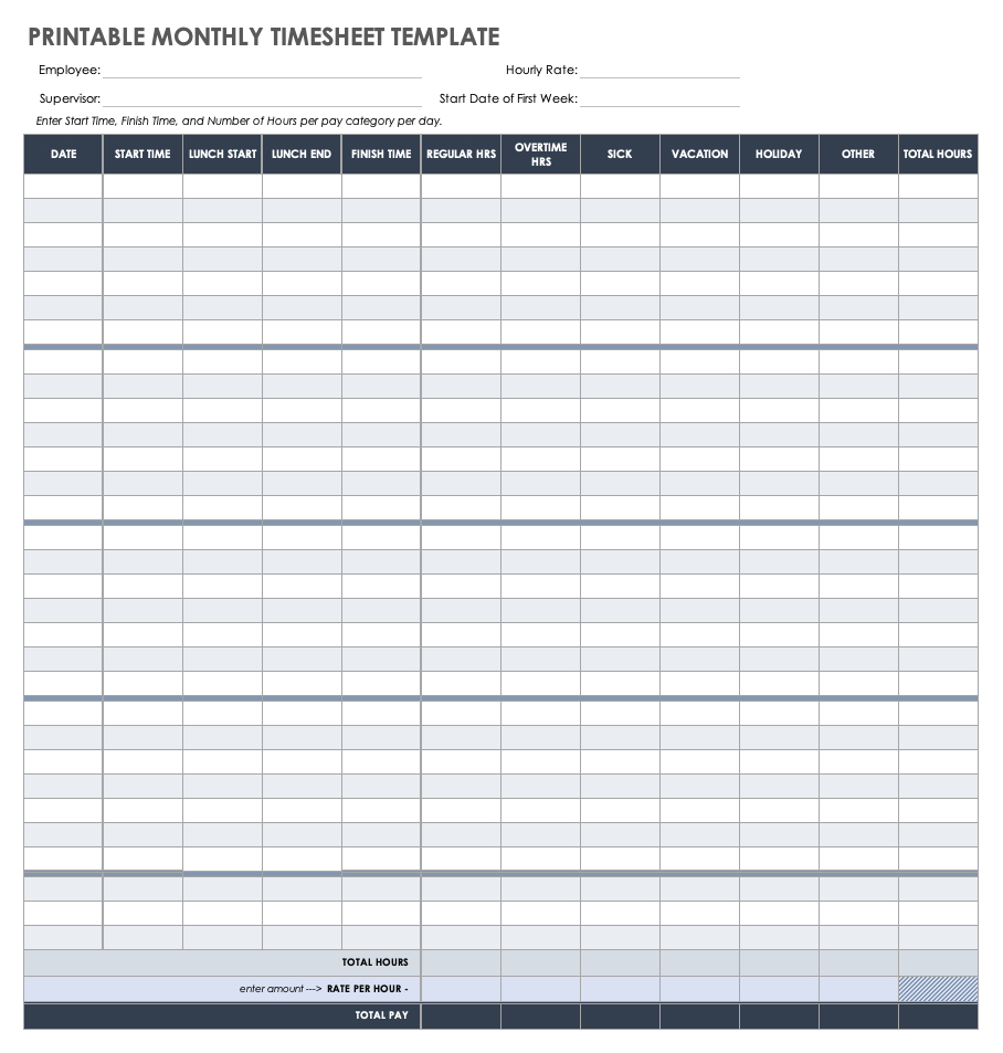 Free Monthly Timesheet &amp;amp; Time Card Templates | Smartsheet pertaining to FREE Printable Blank Time Sheets