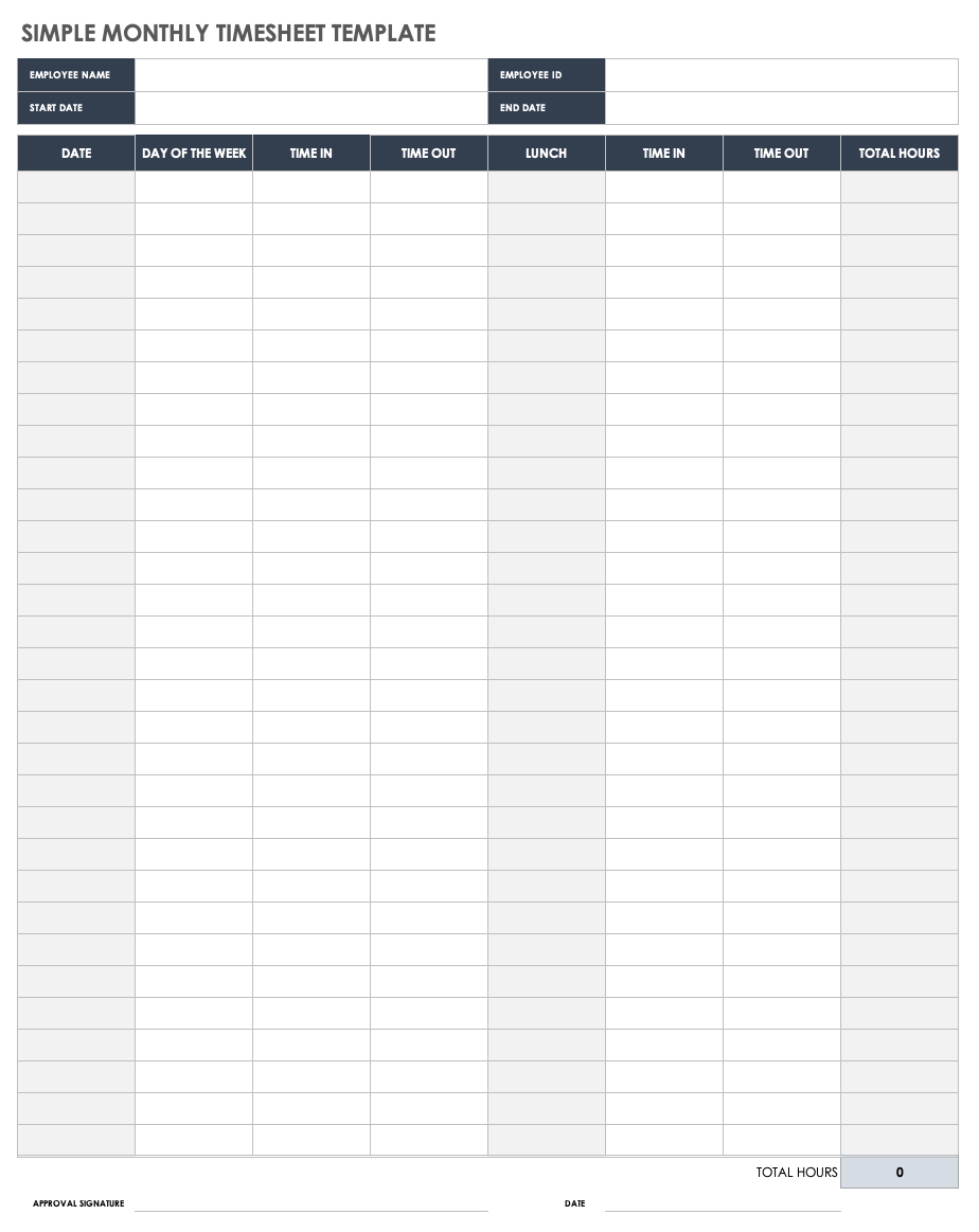 Free Monthly Timesheet &amp;amp; Time Card Templates | Smartsheet within FREE Printable Blank Time Sheets