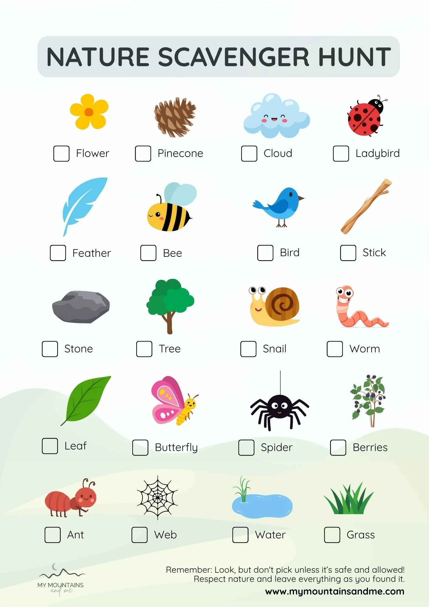 Free Nature Scavenger Hunt Printable For Kids (Uk) — My Mountains inside Free Printable Backyard Scavenger Hunt