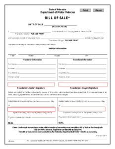 Free Nebraska Motor Vehicle Bill Of Sale Form - Pdf – Eforms throughout FREE Printable Bill of Sale For Car Nebraska
