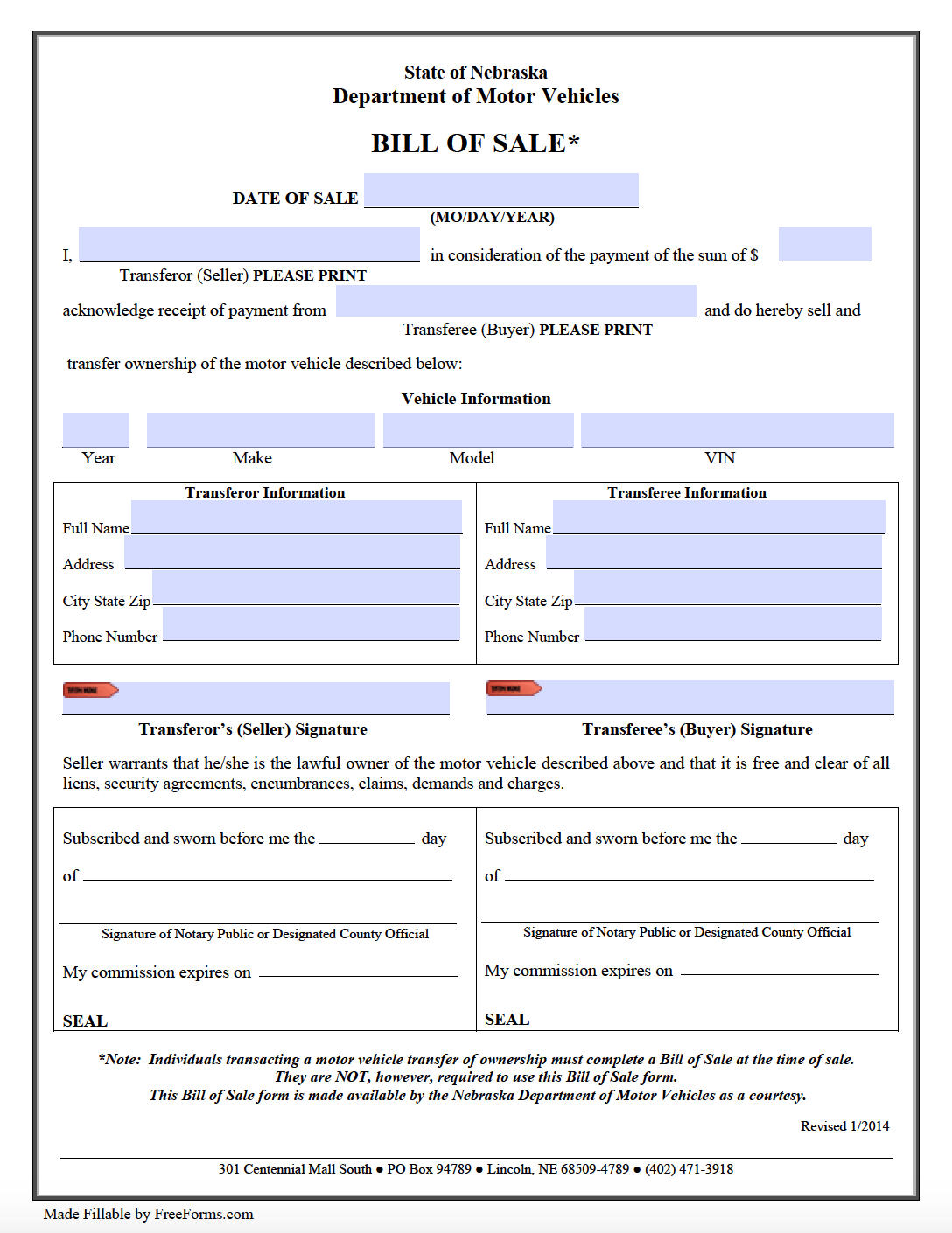 Free Nebraska Motor Vehicle (Dmv) Bill Of Sale Form | Pdf within FREE Printable Bill of Sale For Car Nebraska