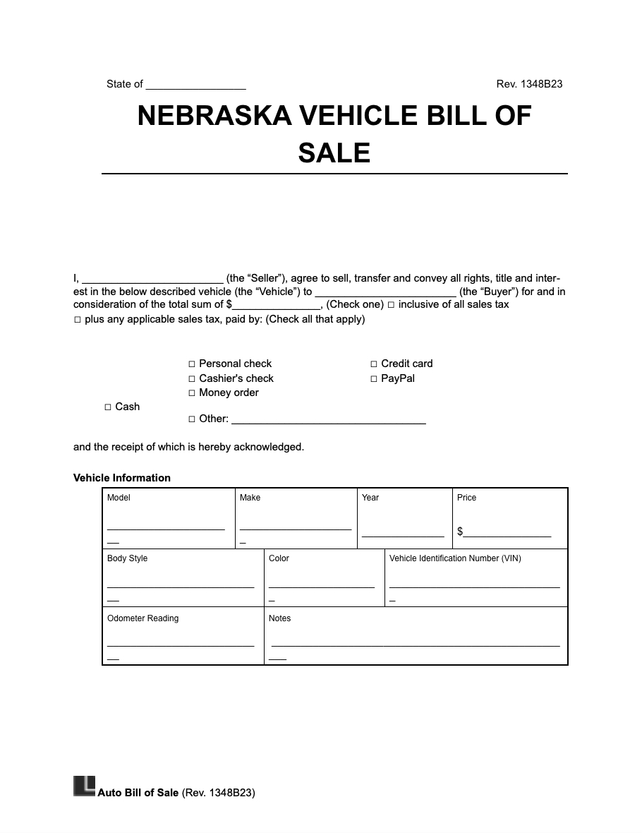 Free Nebraska Vehicle Bill Of Sale Form | Pdf &amp;amp; Word throughout Free Printable Bill Of Sale For Car Nebraska