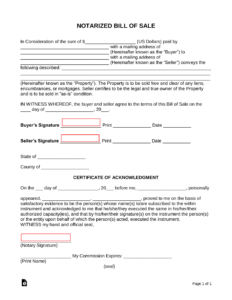 Free Notarized Bill Of Sale Form - Pdf | Word – Eforms with regard to Free Printable Bill Of Sale With Notary