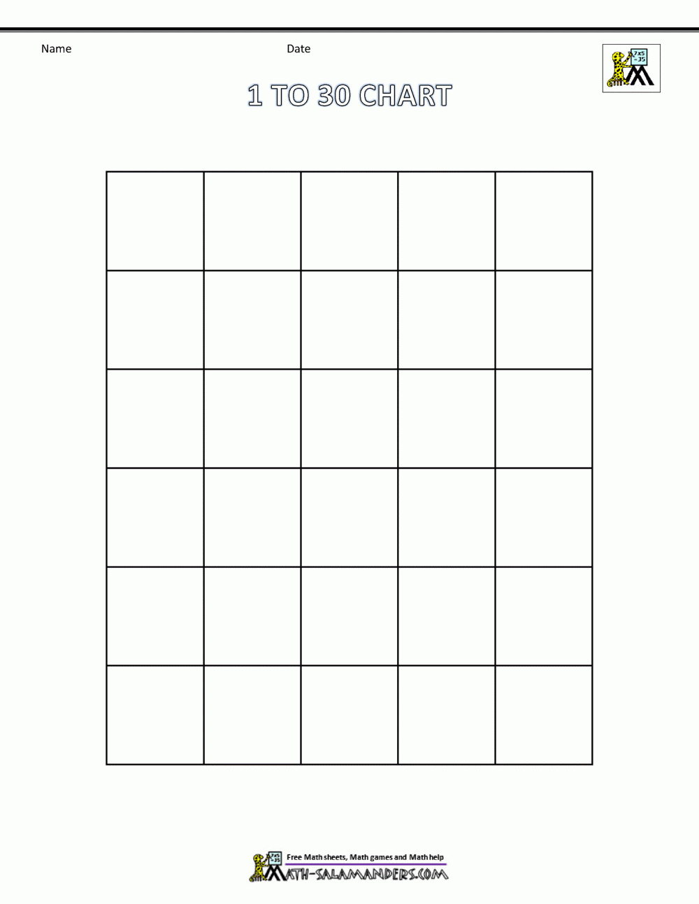 Free Number Chart 1-30 in FREE Printable Blank Number Chart 1-20