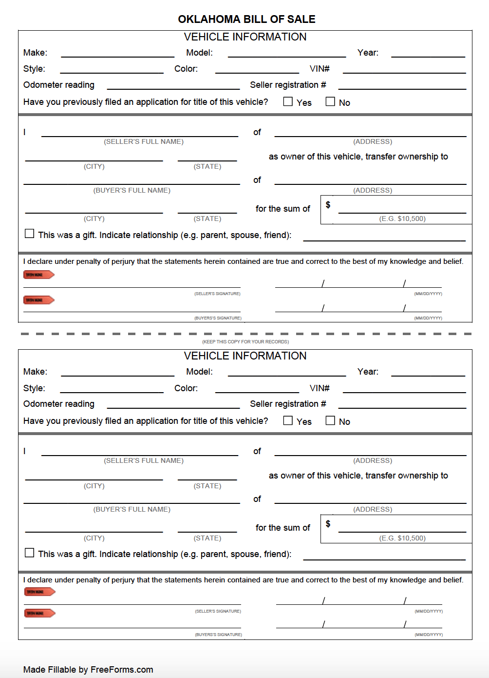 Free Oklahoma Bill Of Sale Forms | Pdf regarding Free Printable Bill Of Sale Oklahoma