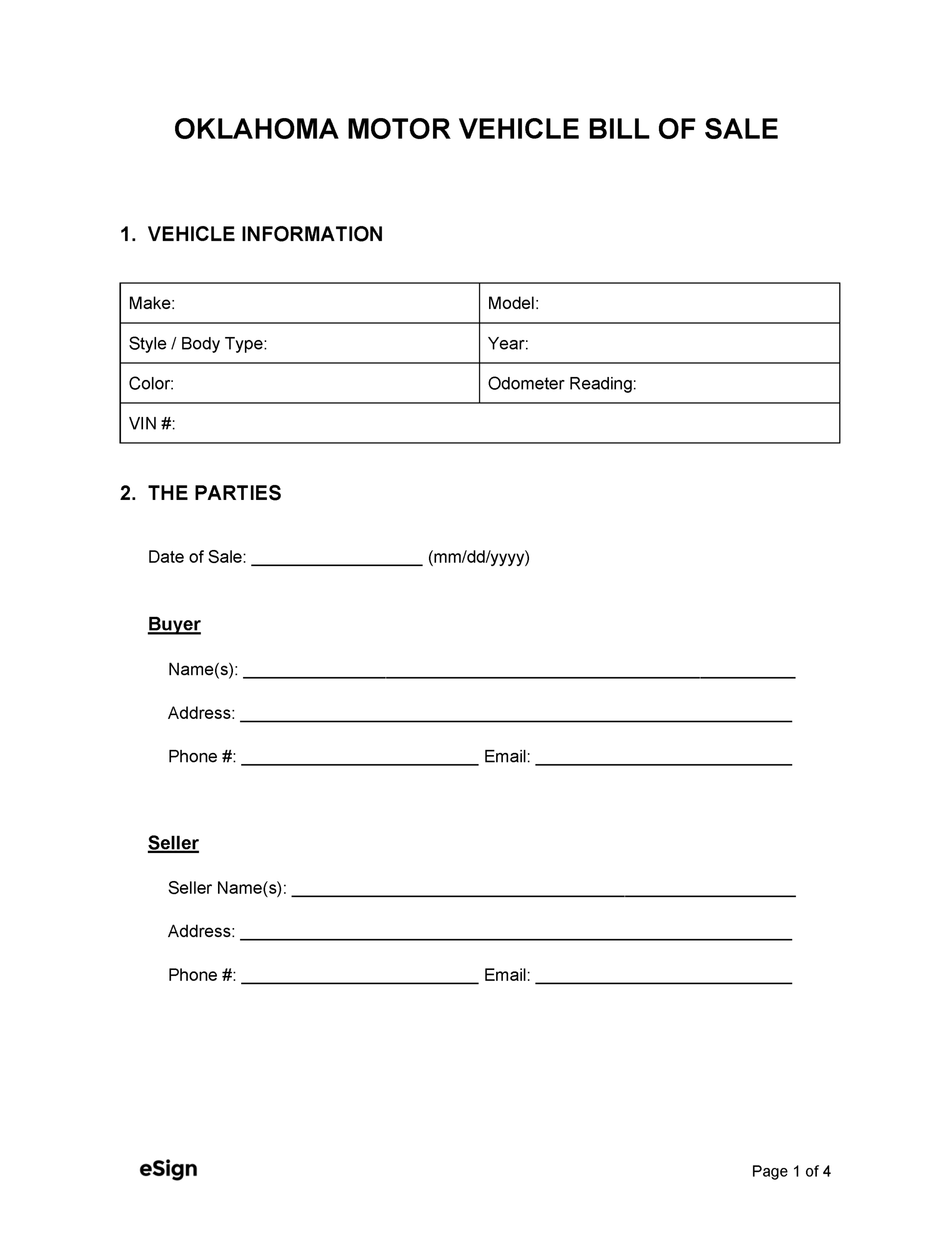 Free Oklahoma Bill Of Sale Forms | Pdf | Word in FREE Printable Bill of Sale Oklahoma