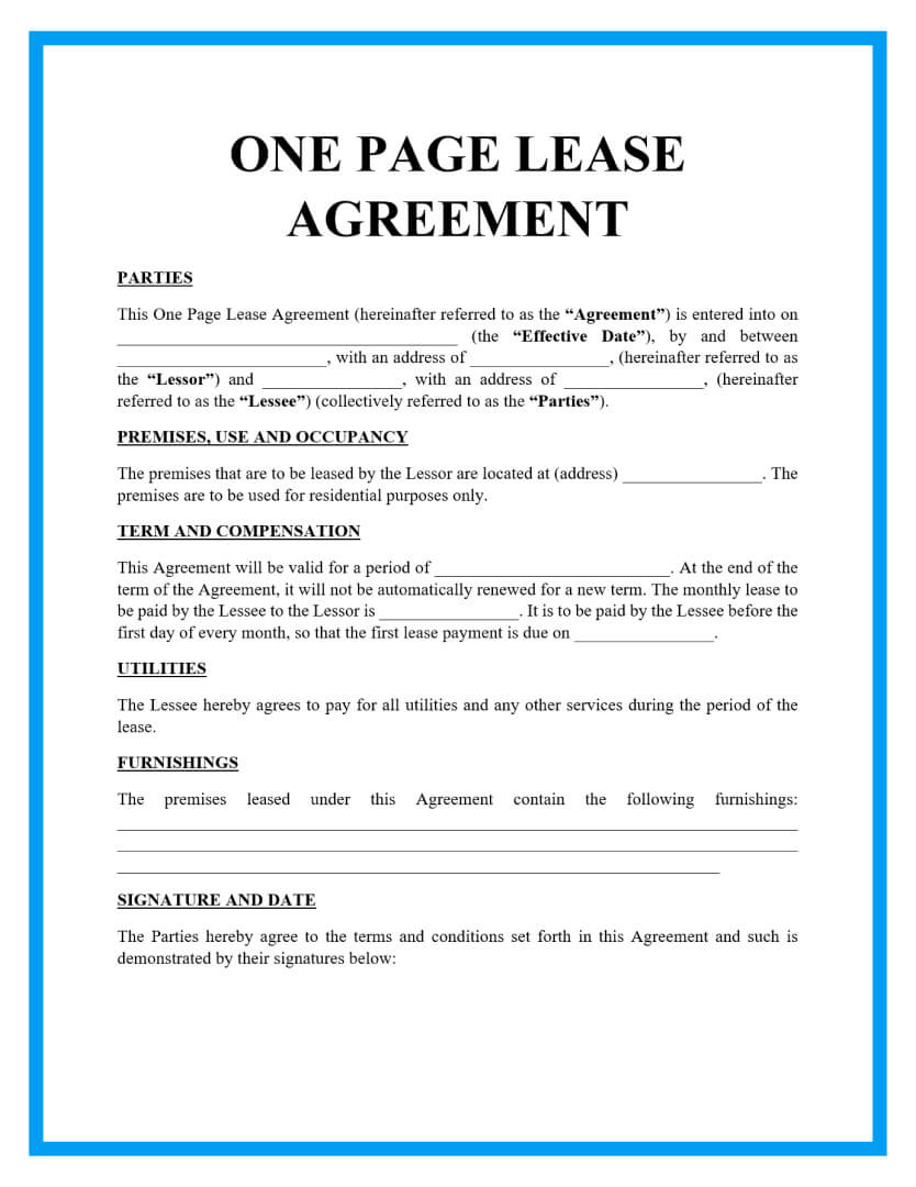 Free One Page Lease Agreement Templates for FREE Printable Basic Rental Lease Agreement