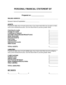 Free Personal Financial Statement Template - Pdf | Word – Eforms with regard to FREE Printable Blank Financial Statement Form
