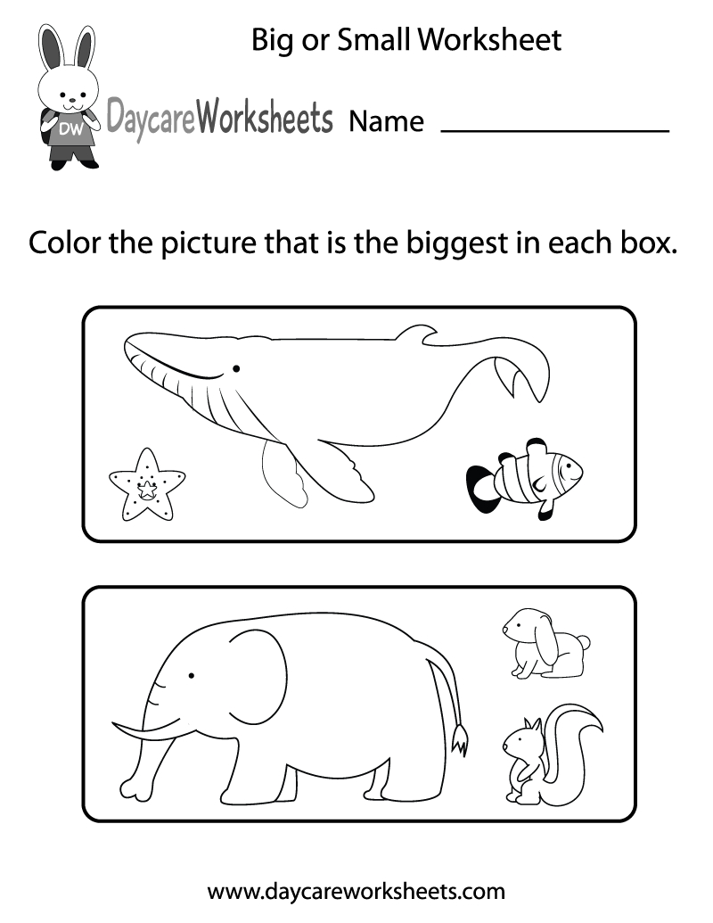 Free Preschool Big Or Small Worksheet with regard to Free Printable Big And Small Worksheets For Kindergarten