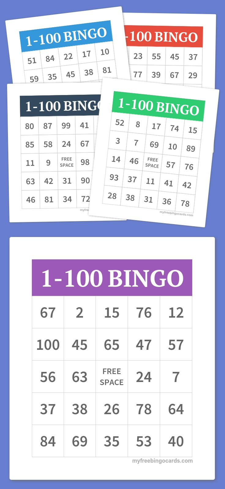 Free Printable 1-100 Bingo Cards for FREE Printable Bingo Cards with Numbers 1-100