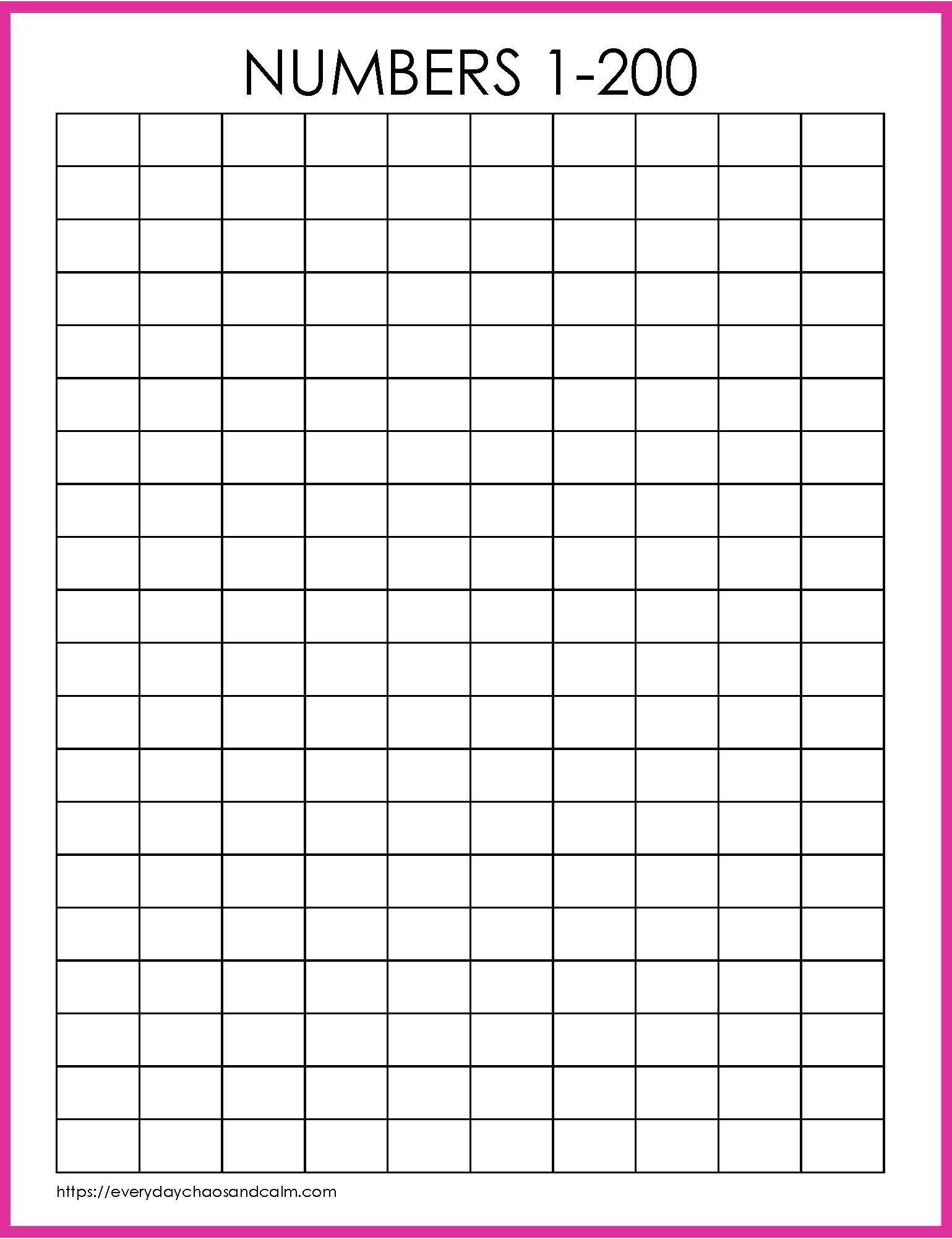Free Printable 1-200 Number Charts (Pdf Download) throughout Free Printable Blank Number Chart 1-200