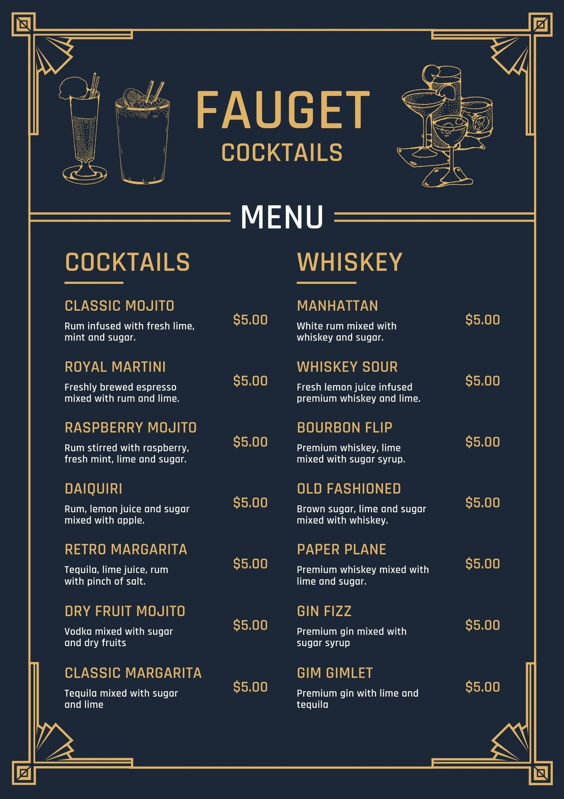 Free Printable And Customizable Cocktail Menu Templates | Canva within Free Printable Bar Menu Templates