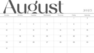 Free Printable August 2025 Calendar Templates | Canva with Free Printable August 2025 Calendar Template