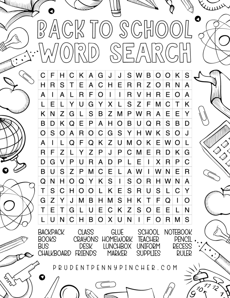 Free Printable Back To School Word Search For Kids - Prudent Penny in FREE Printable Back to School Word Search
