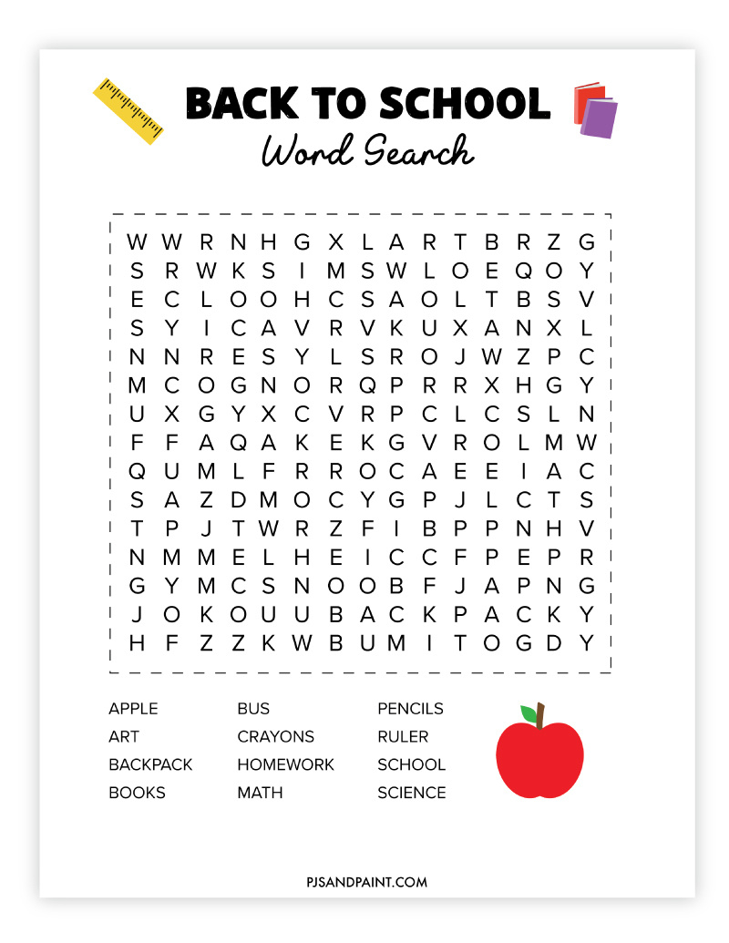 Free Printable Back To School Word Search - Pjs And Paint regarding Free Printable Back To School Word Search