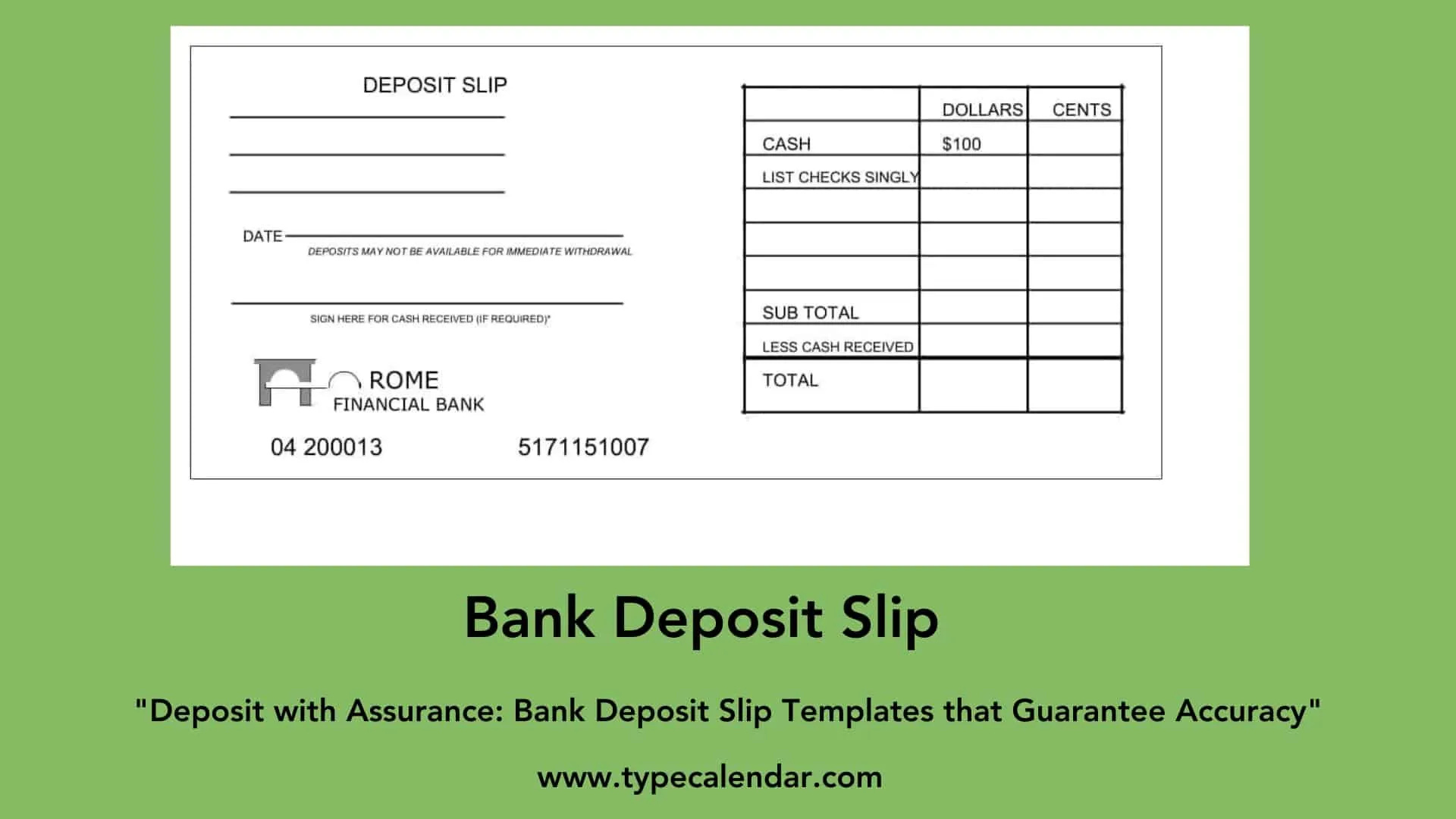 Free Printable Bank Deposit Slip Examples [Filled Out] +Pdf throughout Free Printable Bank Deposit Slips
